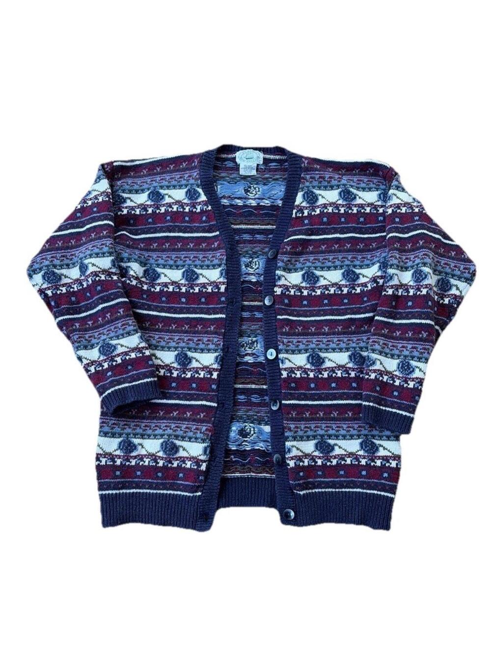 Womens Ramie/Cotton Blend Knit Multi-Colored Cardigan Large
